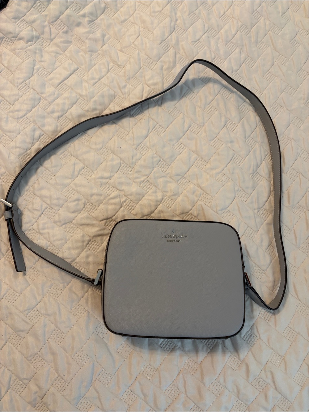 kate spade light gray leather crossbody camera bag